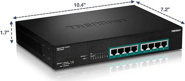 Alt view image 5 of 5 - TRENDnet 8-Port Gigabit Full Power Poe+ Switch, 8 x Gigabit PoE+ Ports, 240W Power Budget, 16Gbps Switching Capacity, Rack Mountable, Ethernet Network Switch, Metal, Lifetime Protection, TPE-TG80F