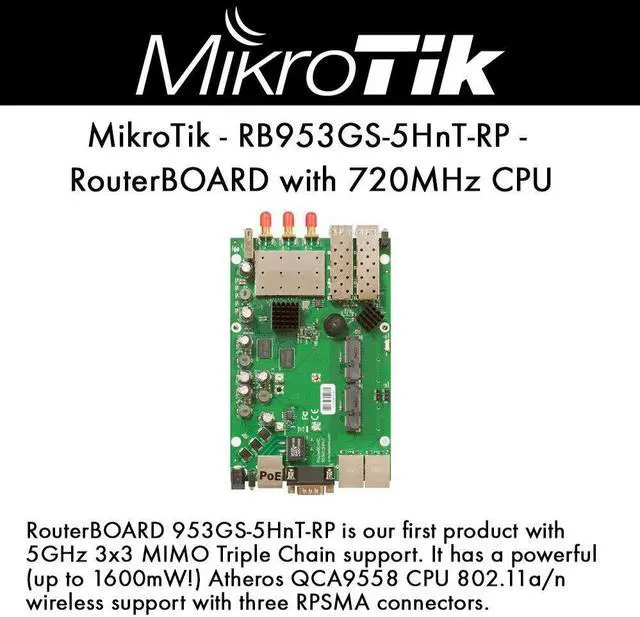 Alt view image 2 of 2 - Mikrotik RouterBOARD RB953GS-5HnT-RP 5GHz 3x3 MIMO Triple Chain Support, 128MB, 3 Gigabit Ethernet Ports