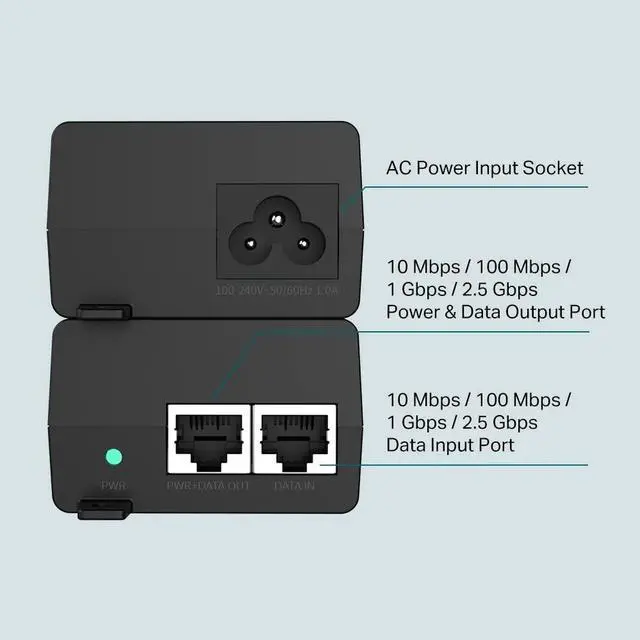 Alt view image 3 of 5 - TP-Link TL-PoE260S 802.3at/af 2.5G PoE+ Injector | Non-PoE to PoE Adapter | Supplies up to 30W (PoE+) | Plug & Play | Desktop/Wall-Mount | Distance Up to 328 ft. | UL Certified