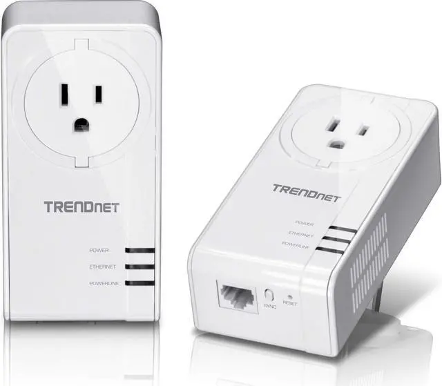 Main image of TRENDnet Powerline 1300 AV2 Adapter with Built-in Outlet Adapter Kit, Includes 2 x TPL-423E Adapters, IEEE 1905.1 & IEEE 1901, Gigabit Port, Range Up to 300m (984 ft), White, TPL-423E2K
