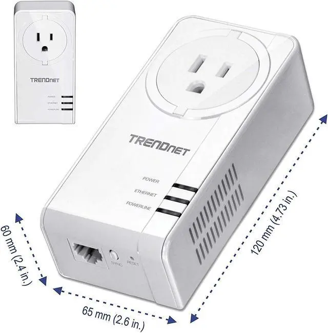 Alt view image 5 of 5 - TRENDnet Powerline 1300 AV2 Adapter with Built-in Outlet Adapter Kit, Includes 2 x TPL-423E Adapters, IEEE 1905.1 & IEEE 1901, Gigabit Port, Range Up to 300m (984 ft), White, TPL-423E2K