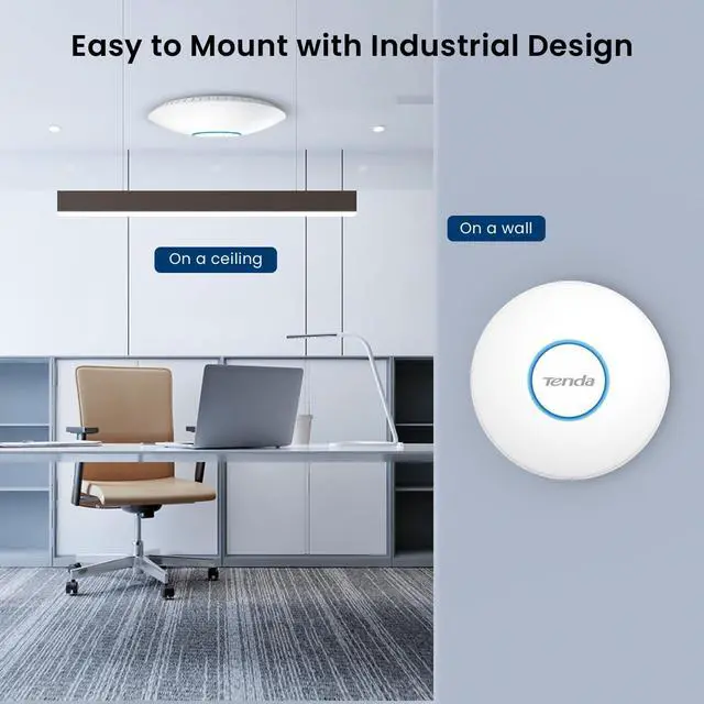 Alt view image 4 of 5 - Tenda AX3000 Wi-Fi 6 Ceiling Access Point (i27) - Seamless Roaming, WPA3, MU-MIMO, PoE Injector & DC Adapter Included