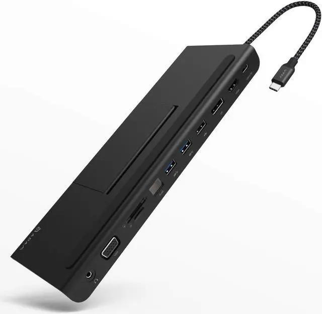 Main image of ADAM elements Hub Pro USB-C Docking Station - HDMI, VGA, DisplayPort - Ethernet - 3X USB Ports - USB-C with PD - SD and microSD Card Readers - 3.5 mm Audio Out - Built-in Phone Stand
