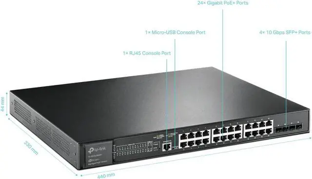 Alt view image 3 of 5 - TP-Link TL-SG3428XMP | Jetstream 24 Port Gigabit Smart Managed L2+ PoE switch | 24 PoE+ Port @384W, 4 * 10GE SFP+ Slots | Support Omada SDN | IPv6 and Static Routing