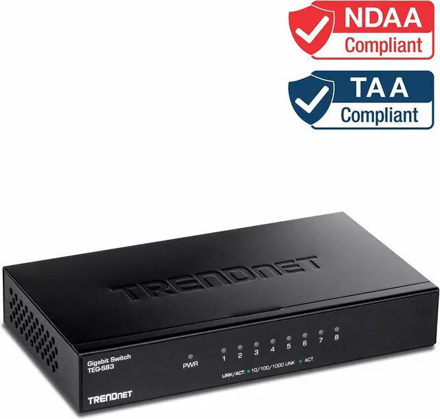 Alt view image 5 of 5 - TRENDnet 8-Port Gigabit Desktop Switch, TEG-S83, 8 x Gigabit RJ-45 Ports, Ethernet Splitter, 16Gbps Switching Capacity, Fanless Design, Metal Enclosure, Lifetime Protection, Black