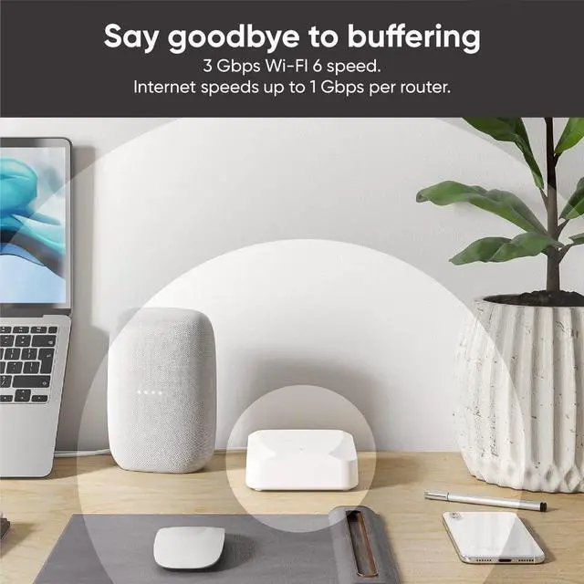 Alt view image 2 of 5 - Wyze AX3000 Dual-Band Wi-Fi 6 Mesh Router System, Covers up to 3000 Sq. Ft, 100+ Devices, Replaces Router and Extender, Supports Wired Backhaul, 2x 1 Gbps Ports per router - 2 Pack