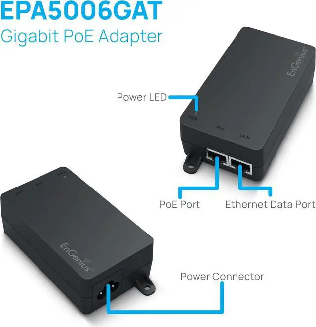 Alt view image 2 of 3 - EnGenius Gigabit Power Over Ethernet PoE+ Injector | 30W | 802.3af/at | Plug & Play | Up to 100 Meters (328ft) | Single Port [EPA5006GAT]