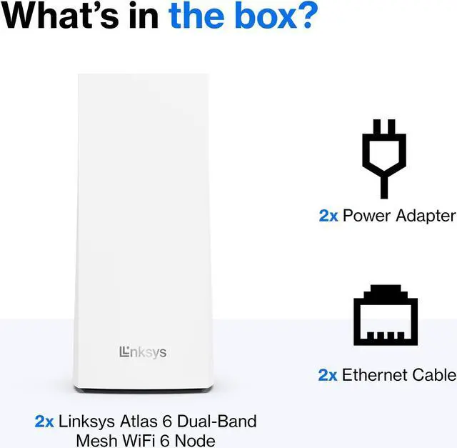Alt view image 4 of 5 - Linksys Atlas WiFi 6 Router Home WiFi Mesh System, Dual-Band, 4,000 Sq. ft Coverage, 50+ Devices, Speeds up to (AX3000) 3.0Gbps - MX2000 2-Pack