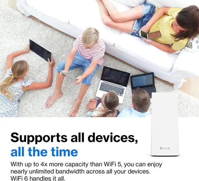 Alt view image 2 of 5 - Linksys Atlas WiFi 6 Router Home WiFi Mesh System, Dual-Band, 4,000 Sq. ft Coverage, 50+ Devices, Speeds up to (AX3000) 3.0Gbps - MX2000 2-Pack