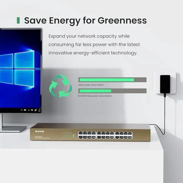Alt view image 5 of 5 - Tenda TEG1024G, 24 Port Gigabit Ethernet Unmanaged Switch, Network Hub, Ethernet Splitter, Plug & Play, Fanless Metal Design, Flexible Mounting, Limited Lifetime Protection