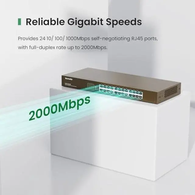 Alt view image 3 of 5 - Tenda TEG1024G, 24 Port Gigabit Ethernet Unmanaged Switch, Network Hub, Ethernet Splitter, Plug & Play, Fanless Metal Design, Flexible Mounting, Limited Lifetime Protection