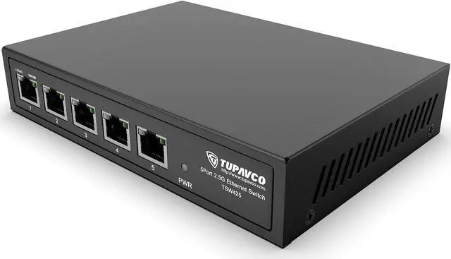 Main image of 2.5GB Switch (5 Port) for Ethernet Network - High Speed 10M/100M/1G/2.5G Gigabit (802.3bz) - Unmanaged Plug & Play Fanless LAN Splitter - Metal Case - Wall Mountable - Tupavco TP1940