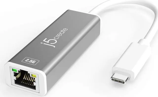 Main image of j5create USB-C to 2.5G Ethernet Adapter, RJ45 LAN 2.5 Gigabit Network to USB Type C/Thunderbolt Converter, Compatible for MacBook Pro/Air, Tablets, Dell XPS, Surface Pro 7 (JCE145)