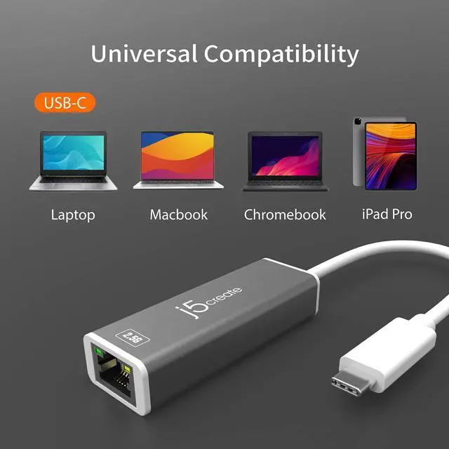 Alt view image 5 of 5 - j5create USB-C to 2.5G Ethernet Adapter, RJ45 LAN 2.5 Gigabit Network to USB Type C/Thunderbolt Converter, Compatible for MacBook Pro/Air, Tablets, Dell XPS, Surface Pro 7 (JCE145)