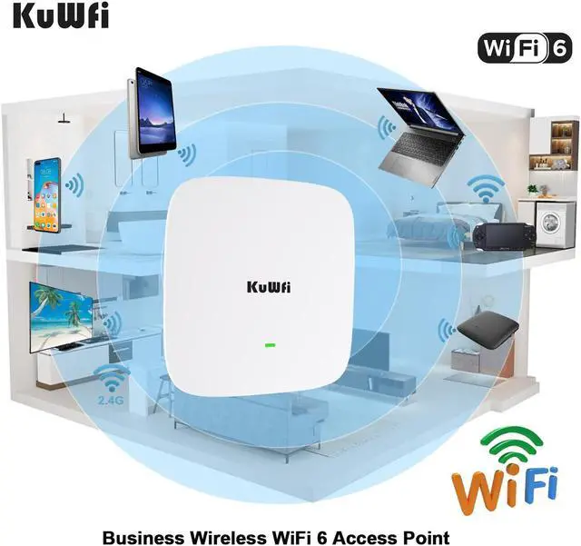 Alt view image 3 of 5 - KuWFi WiFi 6 Extender 2.4G&5.8G Long-Range Repeater AX1800 WiFi 6 Indoor Ceiling-Mounted AP Router 48V PoE Powered 1800Mbps High Speed for House, Office, Apartment