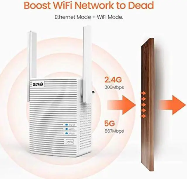 Alt view image 3 of 5 - Tenda WiFi Extender, Strong AC1200 WiFi Range Extender with Ethernet Port, WiFi Signal Booster Covers Up to 1300 Sq.ft and 20 Devices, Dual-Band and Double-Antennas WiFi Repeater(A18)