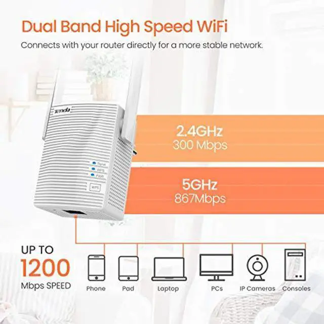 Alt view image 4 of 5 - Tenda WiFi Extender, Strong AC1200 WiFi Range Extender with Ethernet Port, WiFi Signal Booster Covers Up to 1300 Sq.ft and 20 Devices, Dual-Band and Double-Antennas WiFi Repeater(A18)