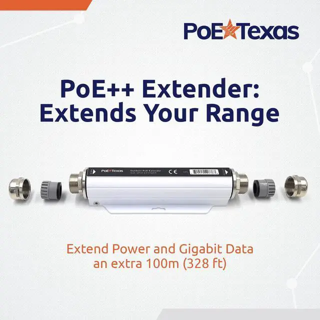 Alt view image 2 of 5 - PoE Texas PoE++ Extender - Outdoor PoE Repeater - IP67 Waterproof and Direct Burial Capable - High-Speed Ethernet Booster Extends Power and Gigabit Data Range by 100m - IEEE 802.3bt/at/af Compliant