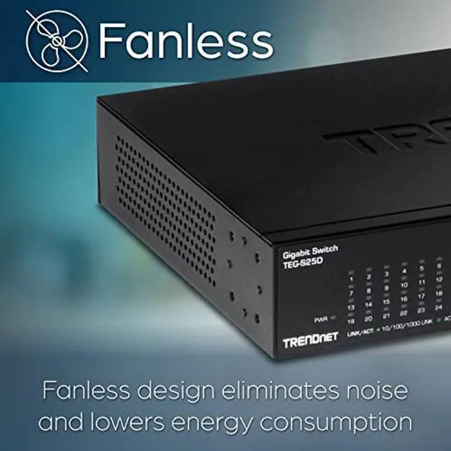 Alt view image 4 of 5 - TRENDnet 24-Port Gigabit Desktop Switch, TEG-S25D, 24 x Gigabit RJ-45 Ports, 48Gbps Switching Capacity, Fanless Design, Metal Enclosure, Internal Power Supply, Lifetime Protection, Black