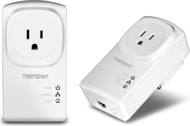 Main image of TRENDnet Powerline 500 AV Nano Adapter Kit with Built-in Outlet, Power Outlet Pass-Through, Includes 2 x TPL-407E Adapters, Plug & Play, Ideal for Smart TVs, Gaming, White, TPL-407E2K
