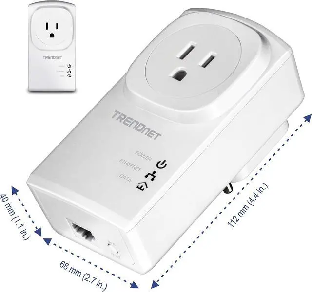 Alt view image 5 of 5 - TRENDnet Powerline 500 AV Nano Adapter Kit with Built-in Outlet, Power Outlet Pass-Through, Includes 2 x TPL-407E Adapters, Plug & Play, Ideal for Smart TVs, Gaming, White, TPL-407E2K