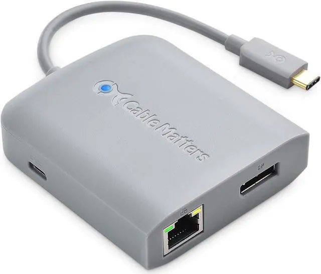 Main image of Cable Matters USB C Hub DisplayPort, 4K@60Hz (USB C DisplayPort Hub), 100Mbps Ethernet, 2X USB, 60W Host Charging in Gray - Thunderbolt 4 / Thunderbolt 3 Port Compatible for MacBook Pro