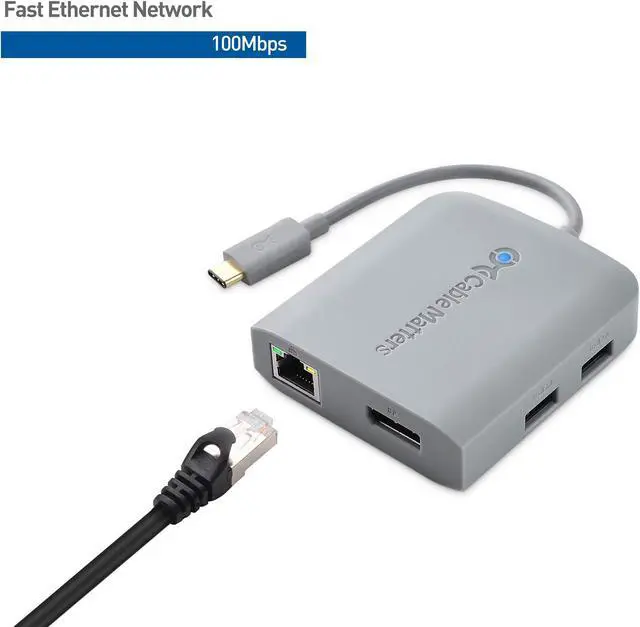 Alt view image 5 of 5 - Cable Matters USB C Hub DisplayPort, 4K@60Hz (USB C DisplayPort Hub), 100Mbps Ethernet, 2X USB, 60W Host Charging in Gray - Thunderbolt 4 / Thunderbolt 3 Port Compatible for MacBook Pro
