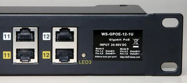 Alt view image 3 of 5 - PoE Texas 12 Port Gigabit PoE Injector with 48 Volt 60 Watt Power Supply for 802.3af/at Devices