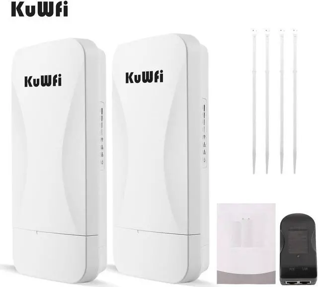 Alt view image 3 of 5 - KuWFi Point to Point Gigabit Wireless Bridge 5.8G 900Mbps 1Gbs LAN Ports Long Range CPE Bridge Network Extend Outdoor 3KM/1.86Miles to of Shop, Barn,Farm and CCTV Connection