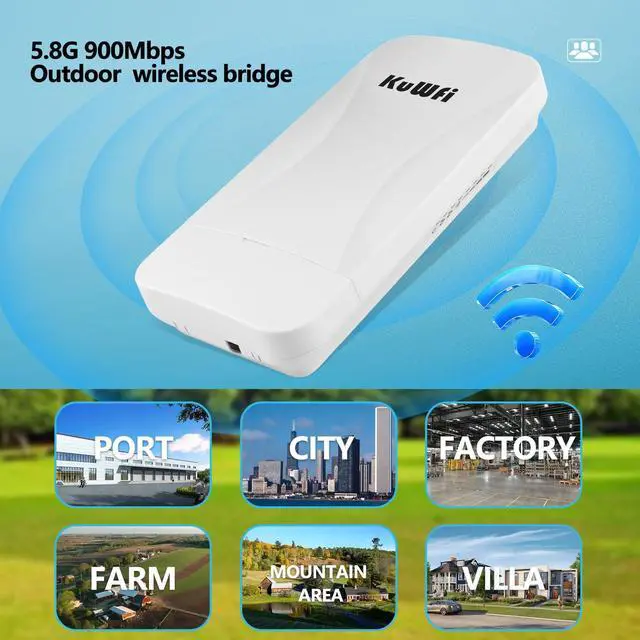 Alt view image 4 of 5 - KuWFi Point to Point Gigabit Wireless Bridge 5.8G 900Mbps 1Gbs LAN Ports Long Range CPE Bridge Network Extend Outdoor 3KM/1.86Miles to of Shop, Barn,Farm and CCTV Connection