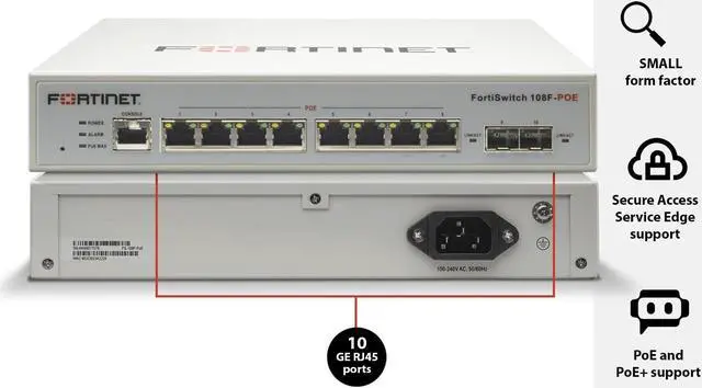 Alt view image 2 of 5 - Fortinet FortiSwitch - 108F-POE L2+ Management Switch with 65W PoE (FS-108F-POE)