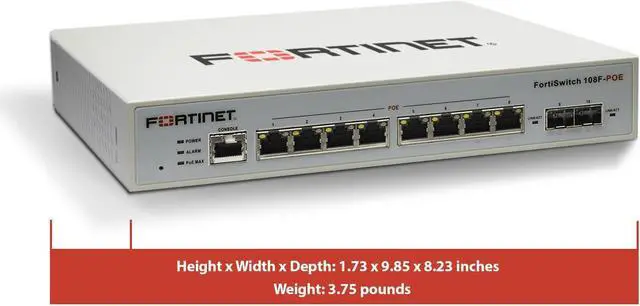 Alt view image 3 of 5 - Fortinet FortiSwitch - 108F-POE L2+ Management Switch with 65W PoE (FS-108F-POE)