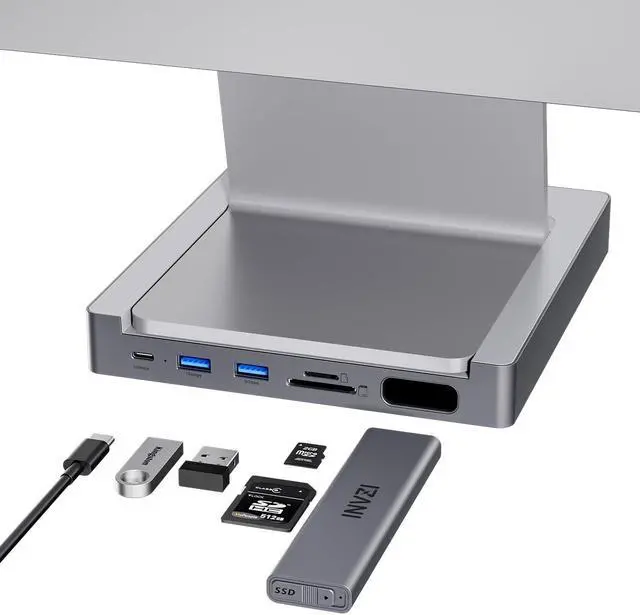 Main image of INVZI MagHub 8-in-1 USB C Hub for iMac 24 inch 2021/2023/2024, USB Hub Adapter for M1/M3/M4, 10Gbps USB-C & USB-A, Pop-Up SSD M.2 NVMe/SATA SSD Enclosure, SD/TF, Gigabit Ethernet