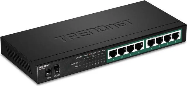 Main image of TRENDnet 8-Port Gigabit PoE+ Switch, 65W PoE Power Budget, 16Gbps Switching Capacity, IEEE 802.1p QoS, DSCP Pass-Through Support, Fanless, Wall Mountable, Lifetime Protection, Black, TPE-TG83