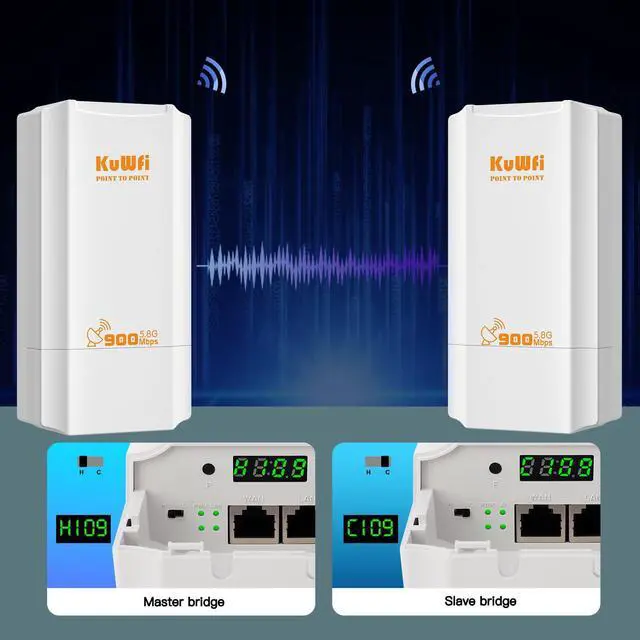 Alt view image 3 of 5 - KuWFi 5.8G 2KM Point to Point Wireless Bridge for Outdoor use can Extend The Range of Starlink Router Signal with a 100Mbps Ethernet Bridge 2-Pack pre-configured for WiFi Coverage and CCTV Projects