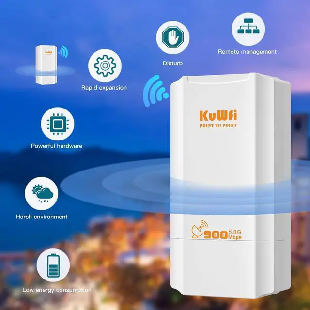 Alt view image 5 of 5 - KuWFi 5.8G 2KM Point to Point Wireless Bridge for Outdoor use can Extend The Range of Starlink Router Signal with a 100Mbps Ethernet Bridge 2-Pack pre-configured for WiFi Coverage and CCTV Projects