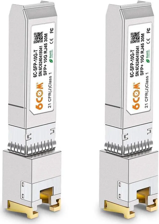 Main image of 6COM 2Pack 10GBase-T SFP+ Transceiver, 10G SFP+ to RJ45 Copper Module for Cisco SFP-10G-T-S, Ubiquiti UF-RJ45-10G, Netgear, D-Link, Supermicro, TP-Link, up to 30m