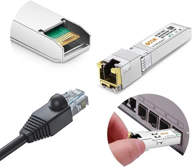 Alt view image 2 of 5 - 6COM 4Pack 1.25G/2.5G/5G/10GBase-T SFP+ Transceiver, 10G T SFP+ RJ45 Copper Module CAT.6a for Cisco SFP-10G-T-S, Ubiquiti UF-RJ45-10G, Fortinet, Netgear, D-Link, Supermicro, TP-Link, up to 30m