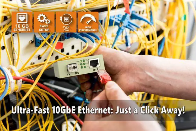 Alt view image 5 of 5 - Multimode LC 10G SFP+ to Fiber Ethernet Media Converter with 10GSFP+ 300m (0.18mi) Module Set - High-Speed 10Gb Network,10Gig SFP Media Conversion,10GbE Ethernet to Fiber Optic Extender, Plug and Play