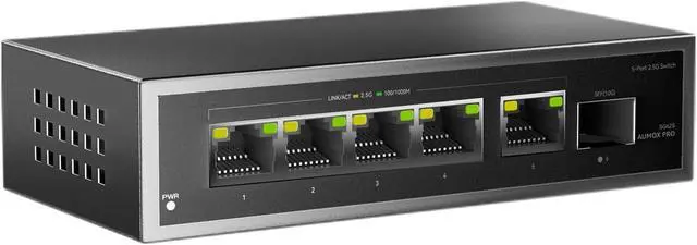 Main image of 6 Port 2.5Gb Unmanaged Ethernet Switch with 5* 2.5G Base-T Ports, 1*10G SFP Ports, AUMOX PRO 60Gbps Switching Capacity Compatible with 100/1000/2500Mbps Plug and Play