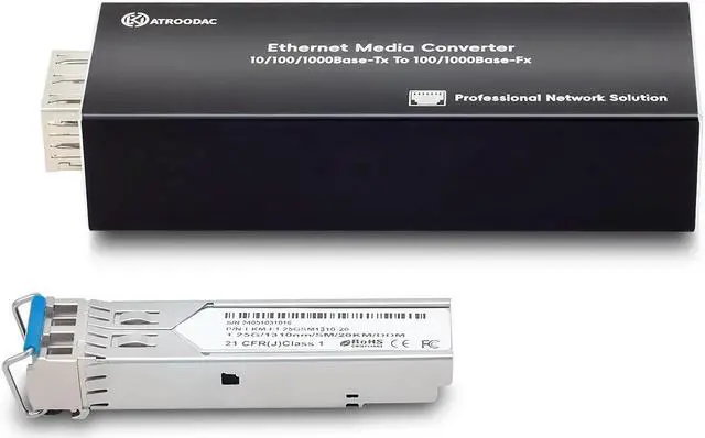 Main image of Atroodac Mini Gigabit Fiber Media Converter with 1Pcs 1.25G LC Dual Ports Transceiver Module up to 20KM Plug and Play 10/100/1000Base-Tx RJ45 to 100/1000BASE-SX SFP Slot Fiber to Ethernet Converter