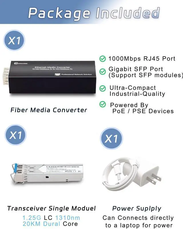 Alt view image 2 of 5 - Atroodac Mini Gigabit Fiber Media Converter with 1Pcs 1.25G LC Dual Ports Transceiver Module up to 20KM Plug and Play 10/100/1000Base-Tx RJ45 to 100/1000BASE-SX SFP Slot Fiber to Ethernet Converter