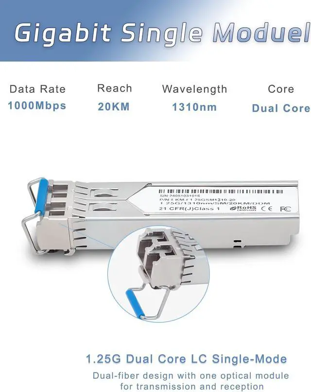 Alt view image 3 of 5 - Atroodac Mini Gigabit Fiber Media Converter with 1Pcs 1.25G LC Dual Ports Transceiver Module up to 20KM Plug and Play 10/100/1000Base-Tx RJ45 to 100/1000BASE-SX SFP Slot Fiber to Ethernet Converter