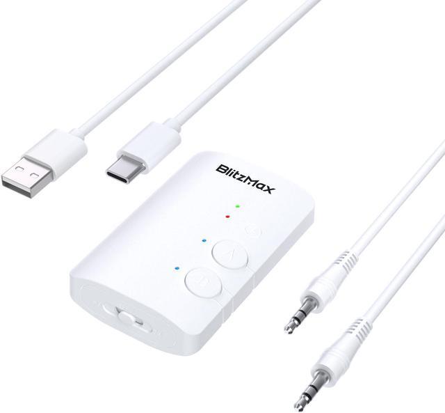 Main image of TV Bluetooth 5.3 Transmitter/Receiver 2-in-1 Mini Wireless Adapter with Headphones Dual Pairs, 3.5mm Aux Audio Jack, Aptx Low Latency for Airplane/Earbuds/Car/Stereo/Treadmill/Tablets - White