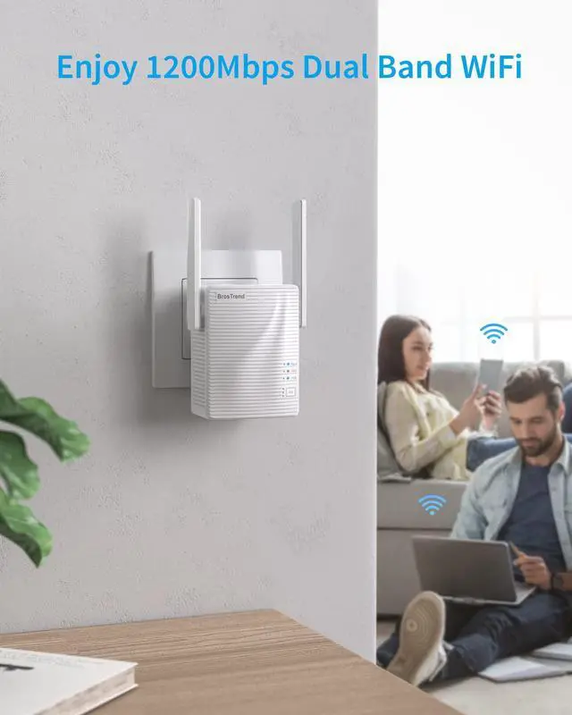 Alt view image 3 of 5 - BrosTrend WiFi Extender AC1200 WiFi Booster and Signal Amplifier, 1200Mbps Dual Band WiFi Extender Signal Booster for Home Coverage Up to 1600 sq.ft. Internet Booster, WPS Easy Setup, Wall Plug Design