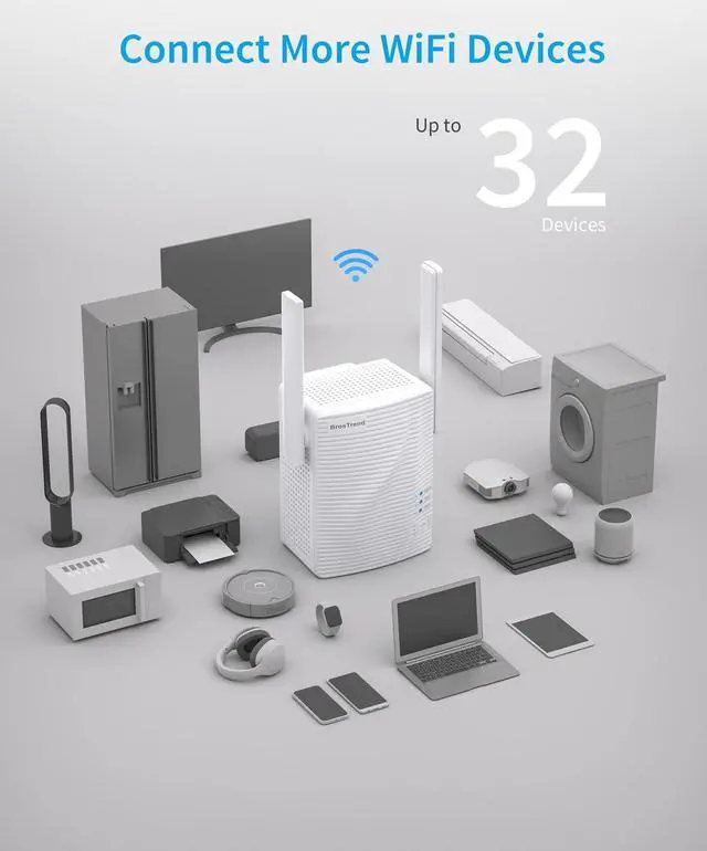 Alt view image 4 of 5 - BrosTrend WiFi Extender AC1200 WiFi Booster and Signal Amplifier, 1200Mbps Dual Band WiFi Extender Signal Booster for Home Coverage Up to 1600 sq.ft. Internet Booster, WPS Easy Setup, Wall Plug Design