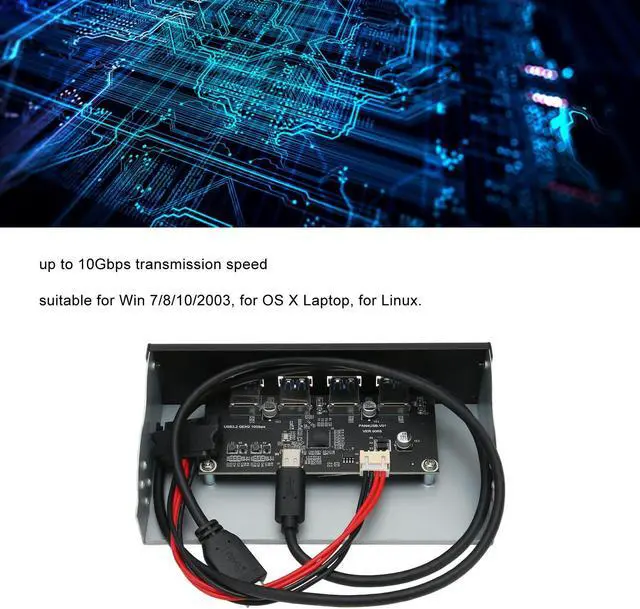 Alt view image 2 of 5 - USB 3.2 Front Panel, 4 Ports 5.25inch Internal Optical Drive Front Panel USB Hub, up to 10Gbps, for Win 7/8/10/2003, for OS X Laptop, for Linux (Optical Drive 4USB Type E)