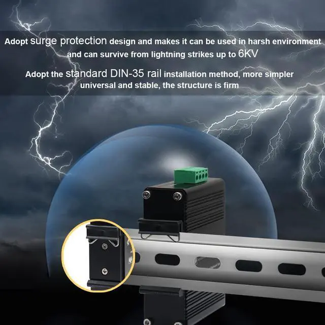 Alt view image 5 of 5 - Mini Industrial Gigabit Media Converter - Din Rail Mount Hardened 10/100/1000Mbps Ethernet to SFP Fiber Converter Switch With 2 RJ45 and 2 SFP Ports