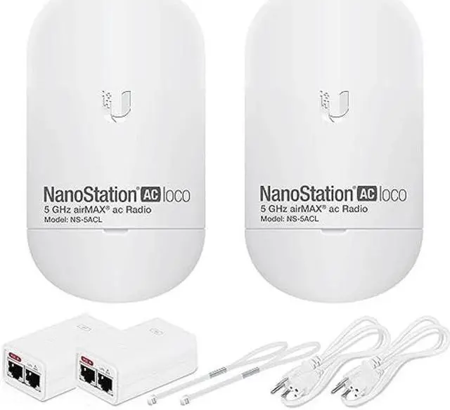 Main image of Pre-Configured Bundle of 2 Ubiquiti airMAX NanoStation 5AC LOCO - 2 Units Kit 100% Configured as Network Wireless Bridge for Long Distance Wireless Communications, Plug & Play. No Configuration needed