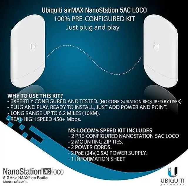 Alt view image 3 of 5 - Pre-Configured Bundle of 2 Ubiquiti airMAX NanoStation 5AC LOCO - 2 Units Kit 100% Configured as Network Wireless Bridge for Long Distance Wireless Communications, Plug & Play. No Configuration needed